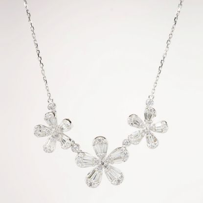 Picture of 18k White Gold & Diamond Triple Flower Pendant Necklace