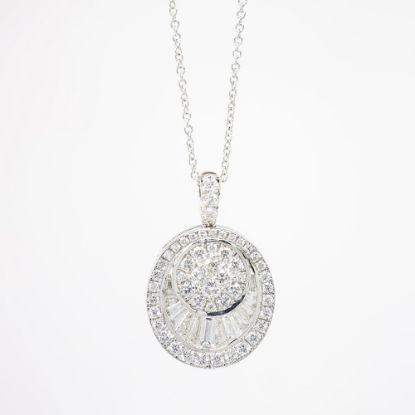 Picture of 18k White Gold & Mixed Cut Diamond Cluster Oval Pendant Necklace