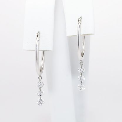 Picture of 18k White Gold Hoop Earrings with Floating Round Brilliant Cut Diamond Accents 