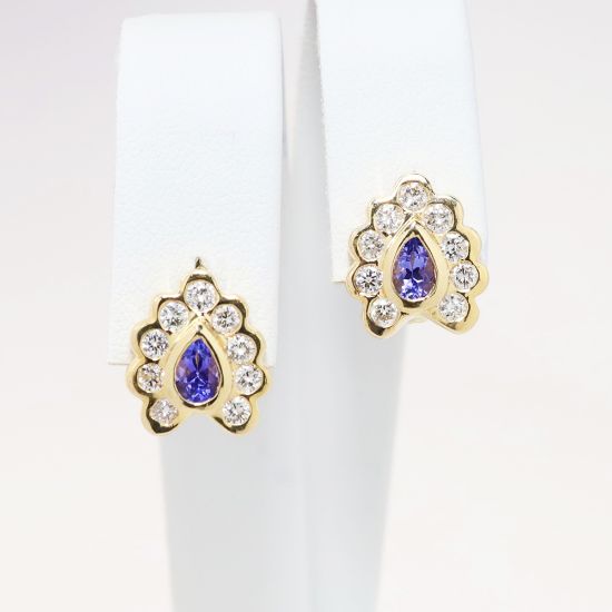 Picture of 14k Yellow Gold, Tanzanite and Diamond Stud Earrings