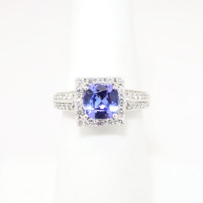 Picture of 14k White Gold & Cushion Cut Tanzanite Ring with Diamond Halo