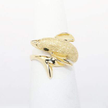 Picture of 14k Yellow Gold Figural Dolphin Ring with Green Tourmaline Eyes