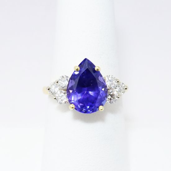 Picture of 18k Yellow Gold & Pear Cut Tanzanite Ring with Diamond Accents