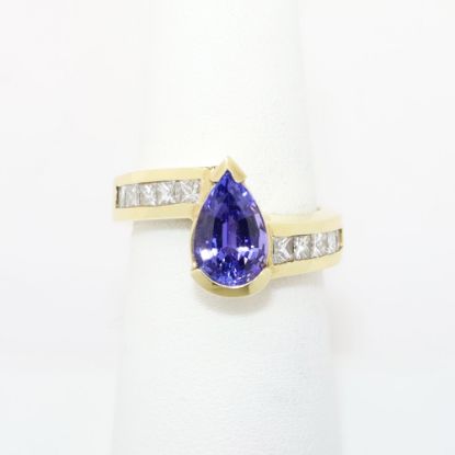 Picture of 14k Yellow Gold, Pear Cut Tanzanite & Diamond Faux Bypass Ring 