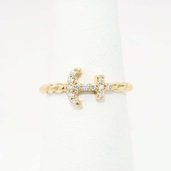 Picture of Nemati 14k Yellow Gold & Diamond Anchor Ring with Twisted band