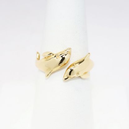 Picture of 14k Yellow Gold Double Figural Dolphin Bypass Ring