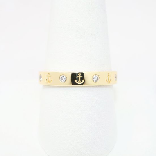 Picture of Nemati 14k Yellow Gold & Channel Set Diamond Men's Ring with Anchor Details