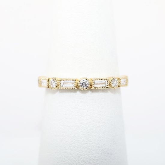 Picture of Nemati 14k Yellow Gold Ring with Alternating Round & Baguette Diamonds & Milgrain Detailing