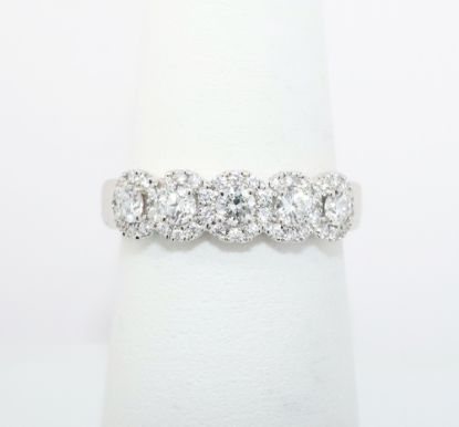 Picture of 14k White Gold & Five Diamonds with Halos Wedding Band