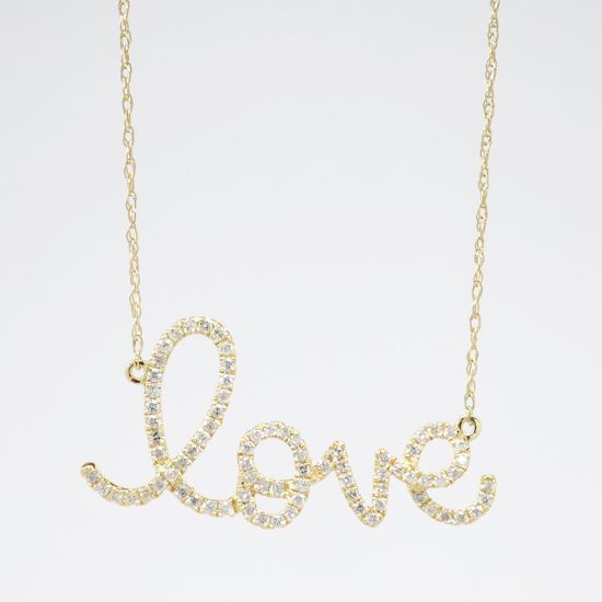 Picture of 14k Yellow Gold & Diamond 'Love' Pendant Necklace