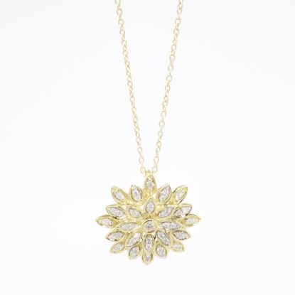 Picture of 14k Yellow Gold & Diamond Flower Pendant Necklace