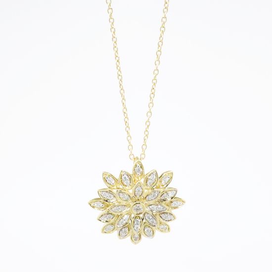 Picture of 14k Yellow Gold & Diamond Flower Pendant Necklace