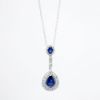 Picture of 14k White Gold & Pear Cut Sapphire Drop Pendant Necklace with Diamond Halos