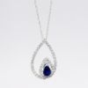 Picture of 14k White Gold & Diamond Teardrop Pendant Necklace with Pear Cut Sapphire Accent