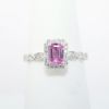 Picture of 14k White Gold & Emerald Cut Pink Sapphire Ring with Diamond Halo