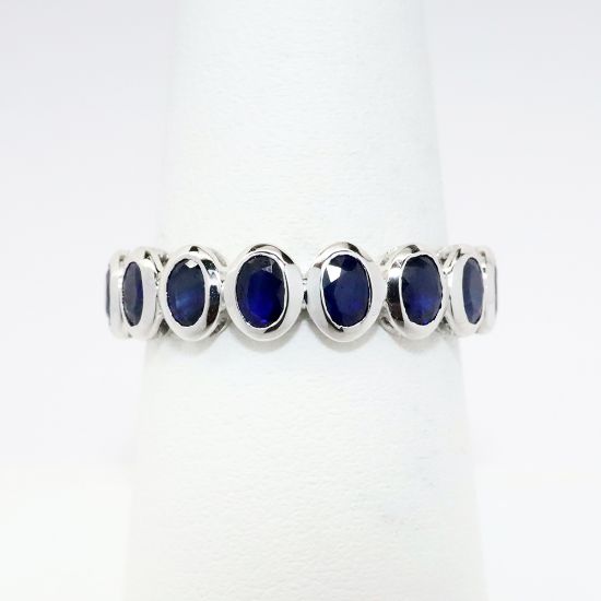 Picture of 14k White Gold & Oval Cut , Bezel Set Sapphire Band Ring