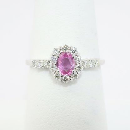 Picture of 14k White Gold & Oval Cut Pink Sapphire Ring with Diamond Halo