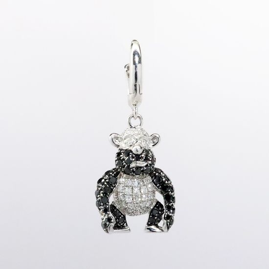 Picture of 14k White Gold with Pavé Set Black & White Diamonds Monkey Charm/Pendant