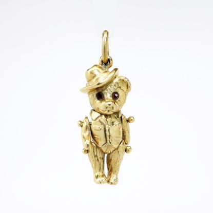 Picture of 14k Yellow Gold Teddy Bear Charm with Garnet Eyes in Roosevelt Rough Riders Uniform