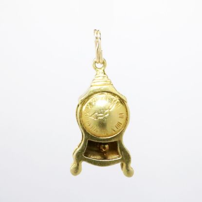 Picture of Vintage 18k Yellow Gold Mantel Clock Charm with Swinging Pendulum