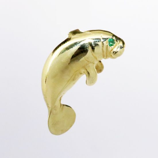 Picture of 14k Yellow Gold Manatee Pendant with Emerald Eye