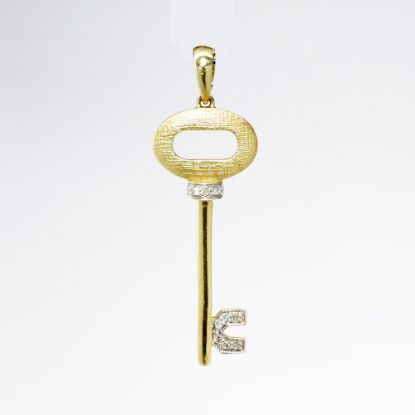 Picture of 14k Yellow Gold Skeleton Key Pendant with Diamond Accents