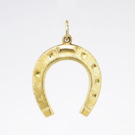 Picture of 18k Yellow Gold Textured Horseshoe Charm