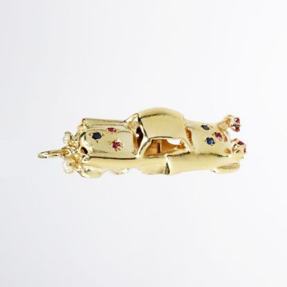 Picture of 14k Yellow Gold Classic Car Charm with Articulated Wheels & Ruby, Sapphire & Pearl Accents