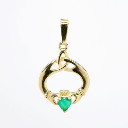 Picture of 14k Yellow Gold Celtic Knot Claddagh Pendant with Emerald Heart