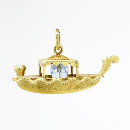 Picture of Vintage 18k Yellow Gold Venetian Gondola Charm with Cut Crystal & Opal Accents