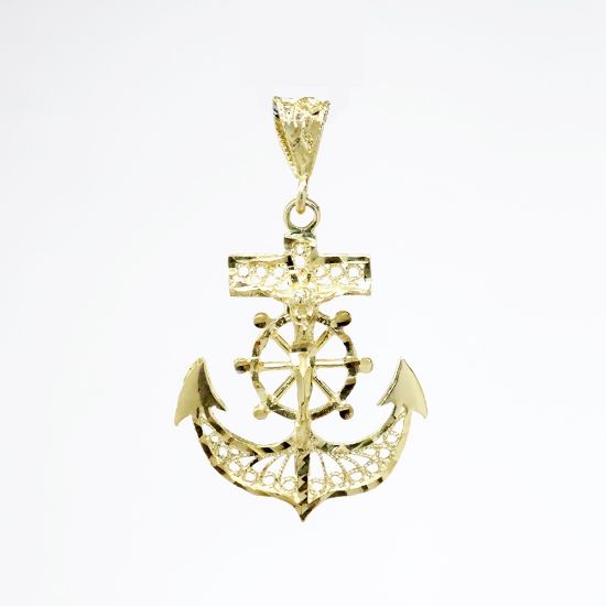 Picture of 14k Yellow Gold Filigree Anchor & Ship's Wheel Pendant