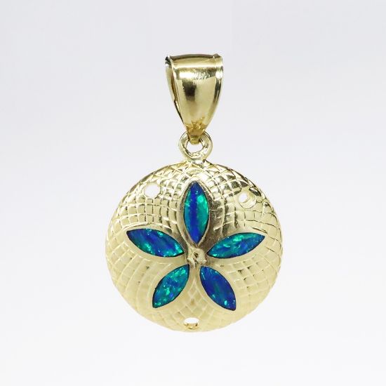 Picture of 14k Yellow Gold Sand Dollar Pendant with Black Opal Accents