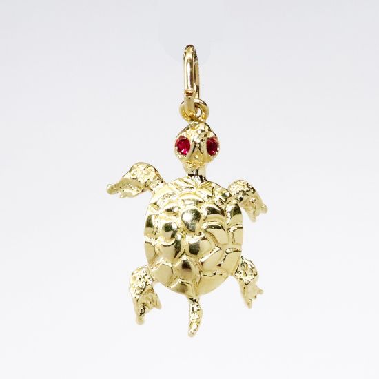 Picture of 14k Yellow Gold Sea Turtle Charm with Pink Crystal Eyes