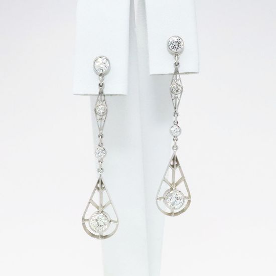 Picture of Art Deco Inspired Platinum & Old European Cut Diamond Drop Earrings