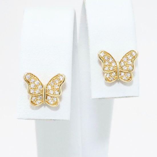 Picture of 14k Yellow Gold Butterfly Stud Earrings with Diamond Accents