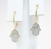 Picture of 14k Yellow Gold Hoop Earrings with Pavé Set Diamond Hamsa Charms