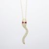 Picture of 14k Yellow Gold & Pavé Set Diamond Snake Pendant Necklace with Ruby Eyes