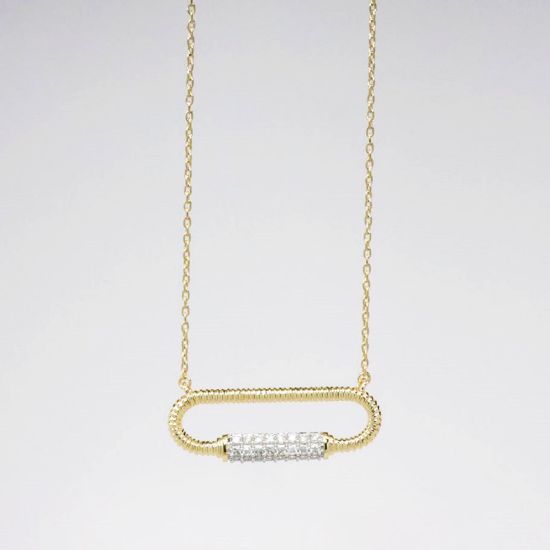 Picture of 14k Yellow Gold Necklace with Gold & Diamond Paperclip Style Pendant