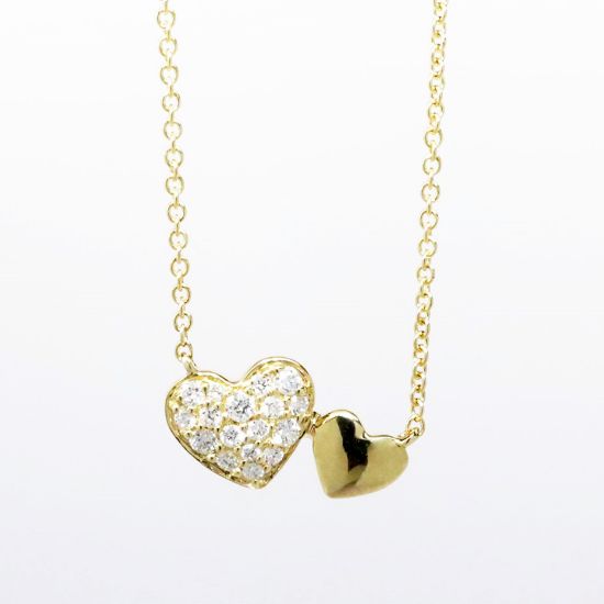 Picture of 14k White Gold Necklace with Gold & Diamond Double Heart Pendant