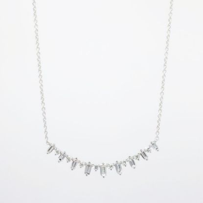 Picture of 14k White Gold Necklace with Baguette & Round Cut Diamond Curved Pendant