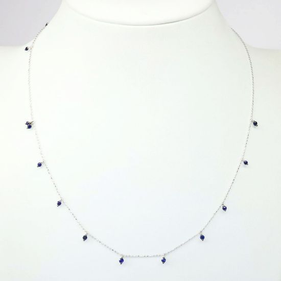 Picture of Adjustable 18k White Gold Necklace with Round Blue Sapphire Bead Stations