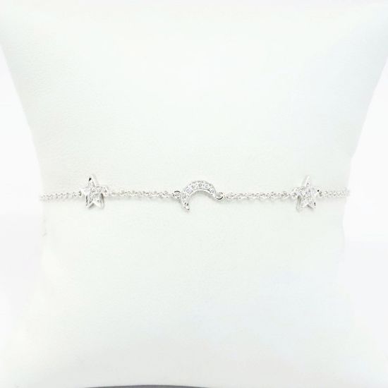 Picture of 14k White Gold Bracelet with Diamond Accented Moon and Stars Stations