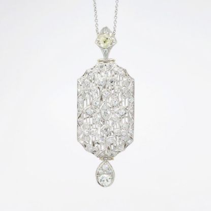 Picture of Late Edwardian Era Platinum Necklace with Ornate Diamond Pendant 