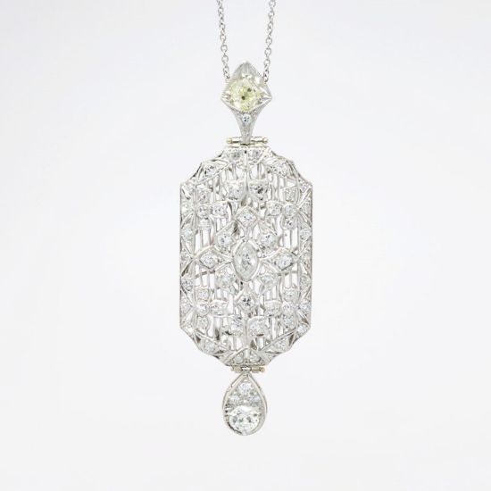 Picture of Late Edwardian Era Platinum Necklace with Ornate Diamond Pendant 