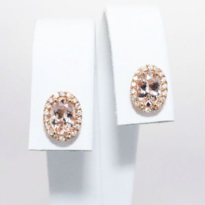 Picture of 14k Rose Gold & Oval Cut Morganite Earrings with Diamond Halos