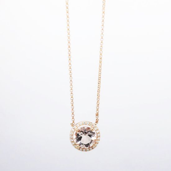 Picture of 14k Rose Gold Necklace with Morganite & Diamond Halo Pendant