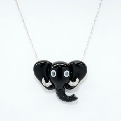 Picture of 18k White Gold Necklace with Carved Black Onyx Elephant Head Pendant