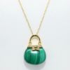 Picture of Yellow Gold Necklace with Carved Malachite & Gold Purse Pendant with Diamond Accents