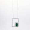 Picture of 14k White Gold Necklace with Baguette Cut Emerald Pendant with Geometric Diamond Halo