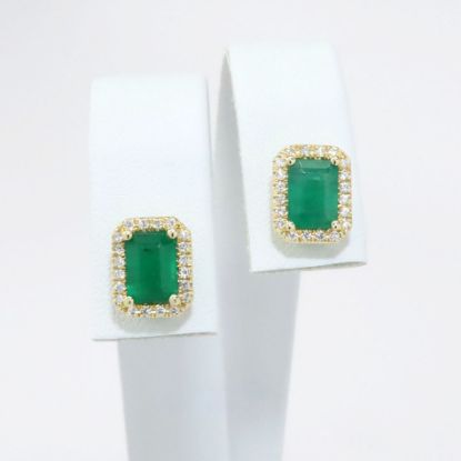 Picture of 14k Yellow Gold & Emerald Earrings with Diamond Halos